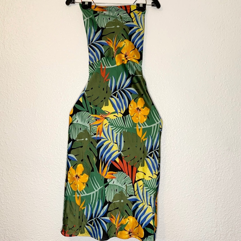 Tropical Floral Bodycon Dress | Strappy Back Summer